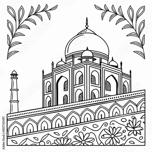 Illustrated taj mahal with ornamental details