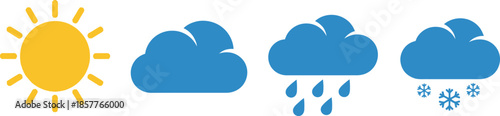 Set of 4 weather symbols flat vector sun cloud rain and snow
