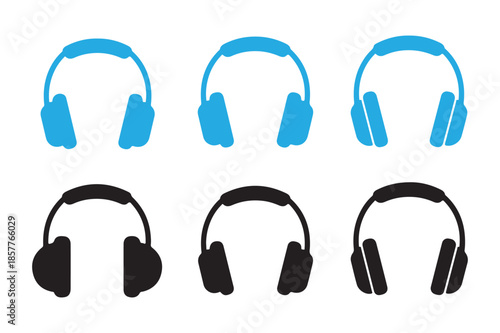 Collection of headphones in various colors on a white background