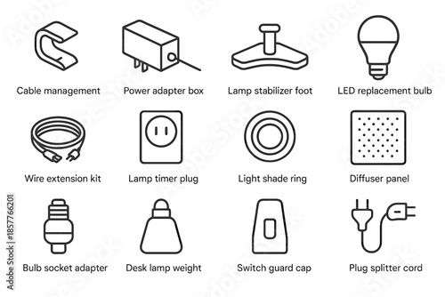 Icon accessory management panel shade foot extension desk icons vector lamp ring