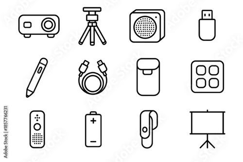 Vector clip presenter portable travel icon micro battery storage pouch cube stand