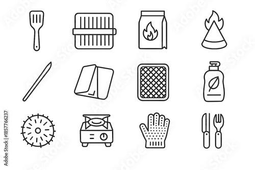 Icon bamboo coconut cone grilling vector pad tools eco picnic set spatula