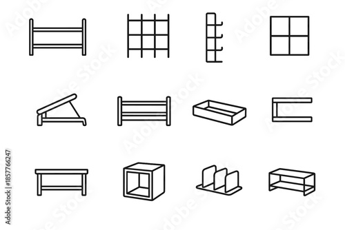 Grid compact rack shelf shoe metal icon foldable vector tile minimalist