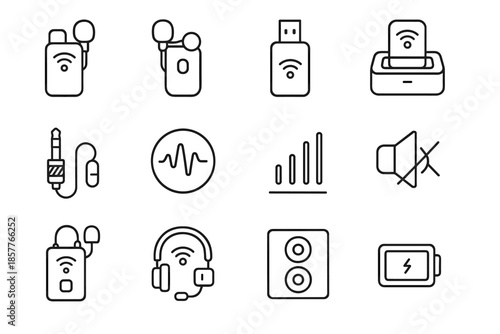 Vector usb voice icon bluetooth wireless charging audio stereo lapel battery strength