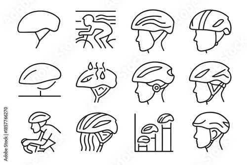 Cycling vector wind liner icons tile icon fit drag guide reduction helmet