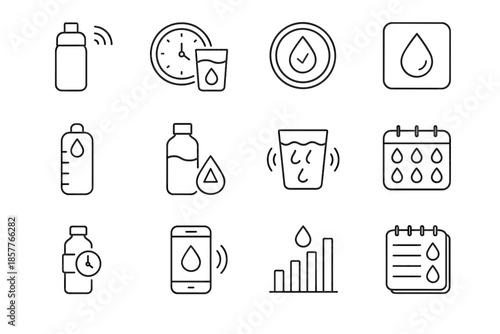 Intake hydration bottle icon fluid ping reminder alert refill icons vector