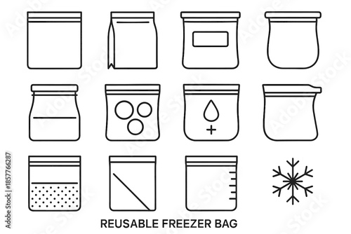 Bag vector freezer lid foldable line reusable portion icon storage standing bags