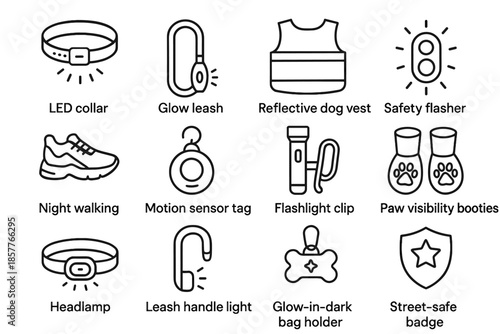 Night holder reflective icon gear bag sensor vector shoes walk paw vest