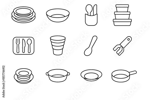 Vector icon dish compact icons dining detachable tower set tray foldable drying