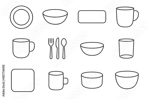 Icons cup clean smooth vector seamless minimalist silhouette icon dishware rim dish