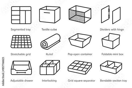 Mini drawer segmented separator icons rollable grid icon vector liner organization box