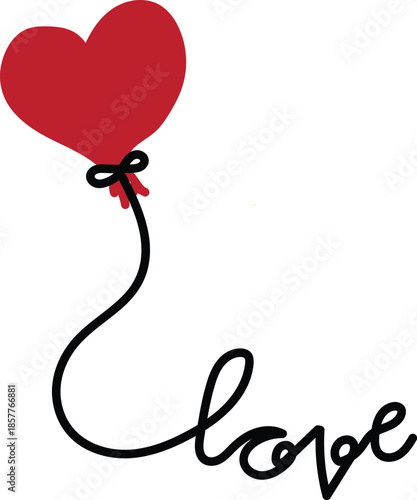 Red Heart Balloon with Love Text on White
