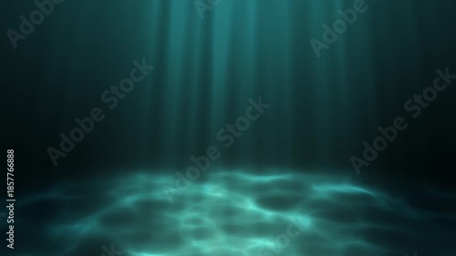 Wallpaper Mural Realistic sandy underwater scene with top light rays. Turquoise decorative background, animated illustration.
 Torontodigital.ca