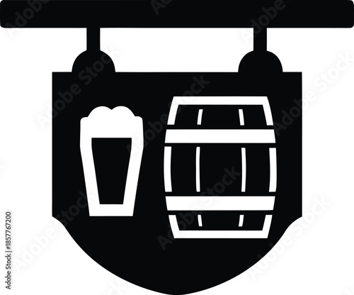 traditional pub label line art vector illustration on transparent background