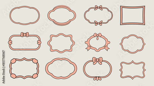 Cute vintage style pink frames and ornate decorative borders with bows offering a lovely design element