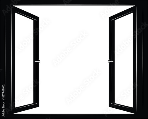 Open Black Window Frame with White Background