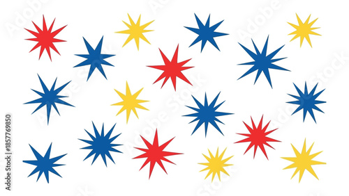 Vibrant Celestial Symphony: A kaleidoscope of colorful stars, each with dynamic points, bursts across the visual plane. This striking composition ignites the imagination.