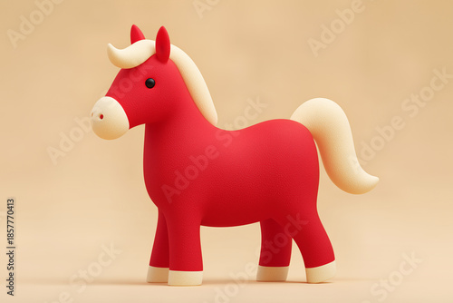 2026 New Year, Year of the Horse zodiac character with bold red body in clean minimal 3D illustration style