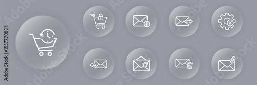 Minimalist vector illustration of ecommerce, shopping cart, email marketing, data transfer