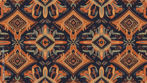 Seamless traditional Thai art pattern with vintage floral ornaments and antique ceramic tile textures for elegant wallpaper and architecture decoration design