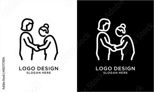 Two people holding hands, a symbol of connection and support, in a minimalist line art style, perfect for logos or icons.