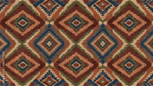 Vibrant colorful carpet texture featuring traditional Thai fabric patterns with vintage floral ornaments and ancient textile design for seamless Asian wall decor