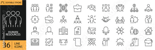 Human Resources Icons Set Including Recruitment, Team , Interview, Hiring, Employee, Organization, Workforce, Training and Career