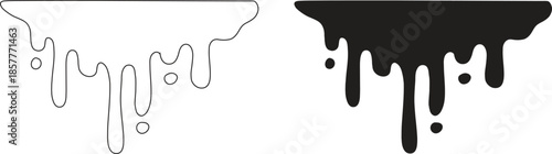 Dripping paint border set with black and white liquid drip shapes. Melting ink and paint flow create a bold grunge edge effect. Ideal for posters, graffiti styles, banners, and modern graphic overlays