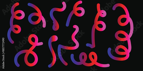 Group of abstract gradient organic shapes and swirling lines Keywords: abstract, gradient