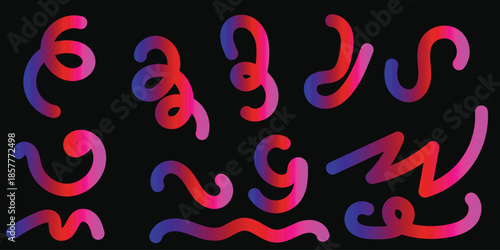Collection of abstract colorful gradient wavy lines and shapes Keywords: abstract, colorful
