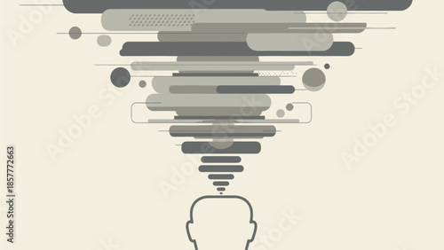 Abstract illustration of a human head with layered geometric shapes emerging from the top