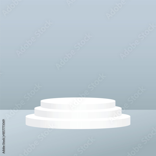 Minimal White 3D Podium for Product Display on Soft Blue Background