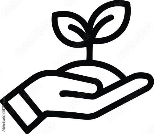 Growth & Development Line Icon Hand Nurturing Plant