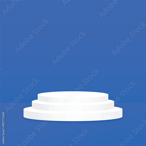 Art & White 3D Tiered Podium on Blue Studio Background