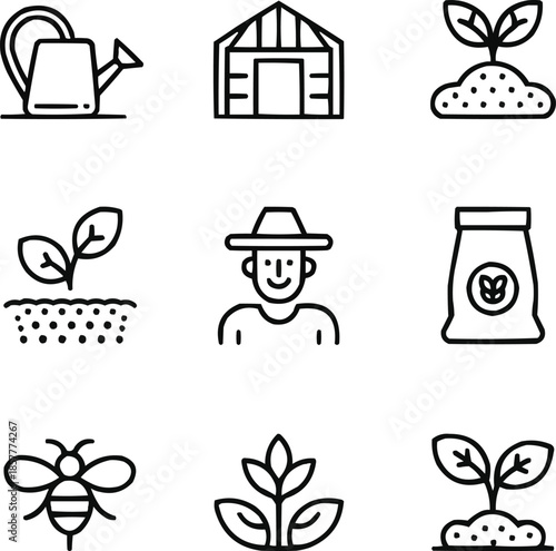 Gardening & Agriculture Line Icon Set Grow Your Own Food