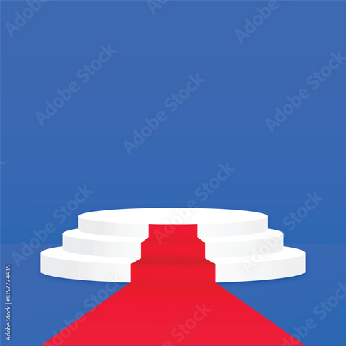  White Podium with Red Carpet on Blue Background
