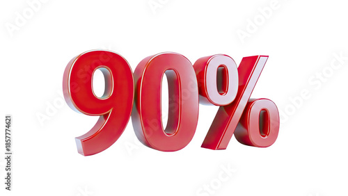 3D Red 90 Percent Symbol on transparent background