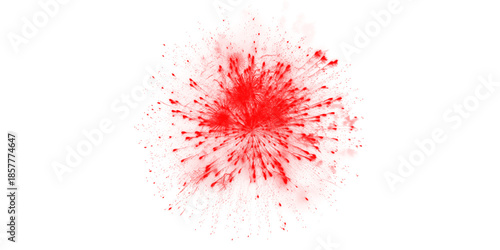Vibrant red explosion burst against dark black background dynamic energy splash fiery particle effect intense light glow