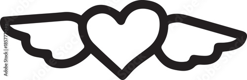 Minimalist heart with wings line art icon, flying heart vector illustration.