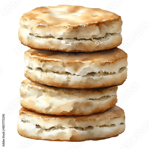 Stack of four biscuits against transparent background
