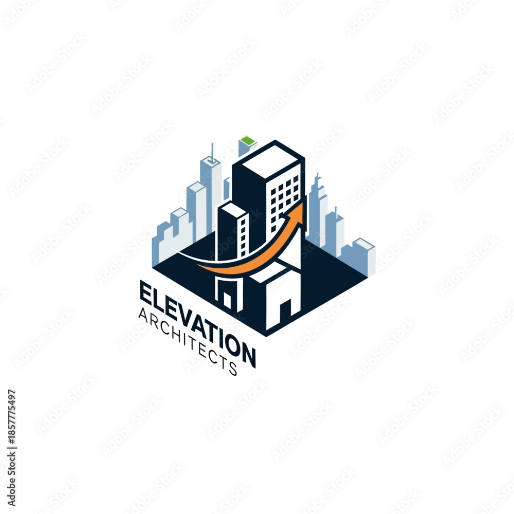 Fototapeta premium Modern architectural design with cityscape and orange arc
