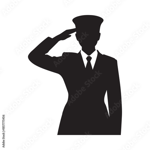 A silhouetted figure of a person in uniform saluting with respect and honor
