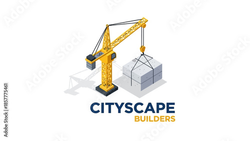 City construction crane lifting concrete blocks for building