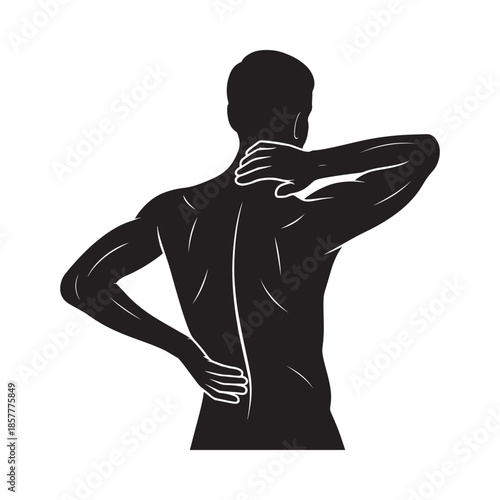 Silhouette of a person s back showing areas of discomfort and potential pain points