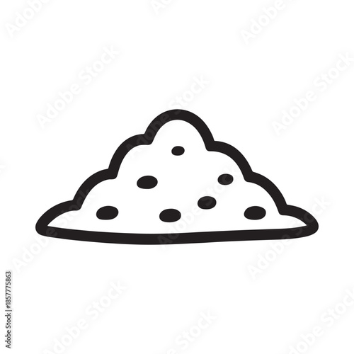 Simple black and white illustration of a pile of grainy material possibly sand or sugar