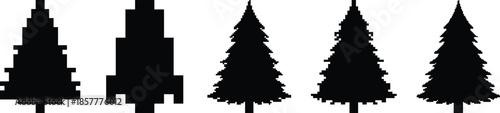 Silhouetted evergreen trees in various shapes and sizes perfect for naturethemed design projects or seasonal graphics featuring Christmas and outdoor landscapes