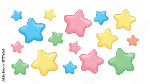 Colorful Starburst Delight: A vibrant collection of star-shaped elements, each a radiant jewel in a dazzling display of color, perfect for adding a touch of wonder and whimsy to any creative project.