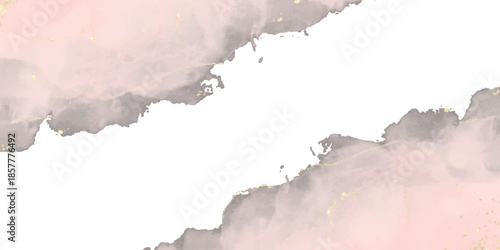 Soft pink and gray watercolor background with gold accents