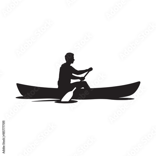 Silhouette of a person kayaking on water a peaceful outdoor activity scene in monochrome
