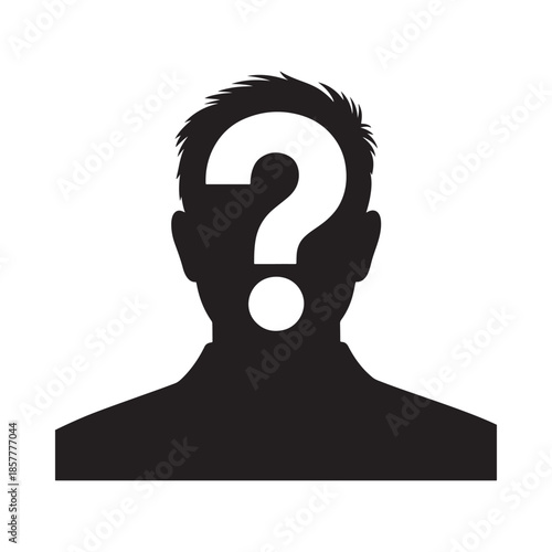 A silhouetted head with a question mark replacing the face symbolizing uncertainty and anonymity